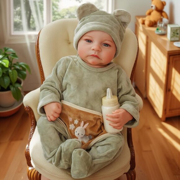 💫 Reborn Baby Boy Green Realistic Full Body Vinyl Eyes Open Poseable Kit Gift